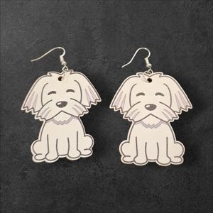 Wooden Dog Dangle Earrings Material: wood and alloy There may be slight impe
